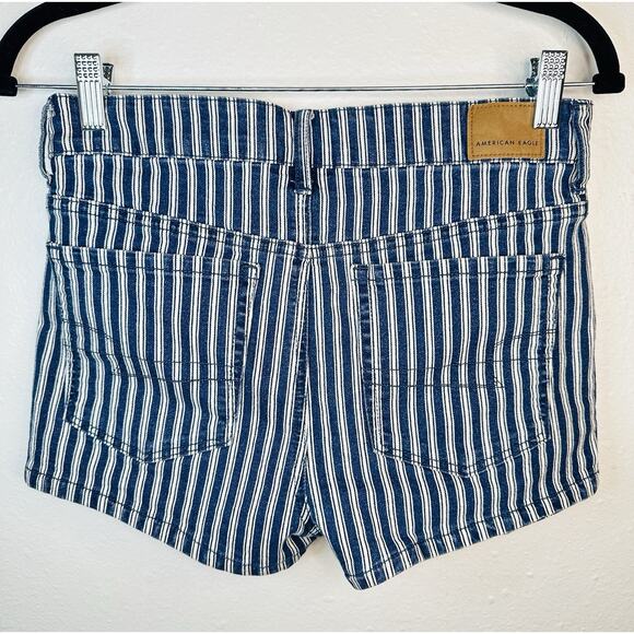 American Eagle Hi-Rise Shortie Next Level Railroad Stripe Jean Mini Shorts 6 - Picture 3 of 7